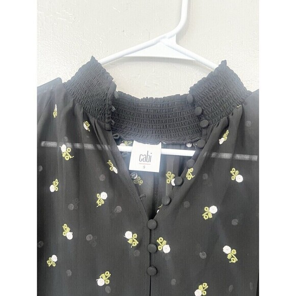 CABI #5338 Black Sheer Floral Embroiderd 3/4 Sleeve High Neck Top SIZE Small - Picture 11 of 11